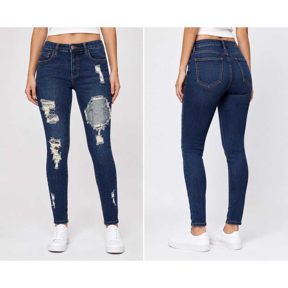 Encore Jeans Womens Size 9 Dark Wash Distressed Ripped High Rise Skinny Jeans